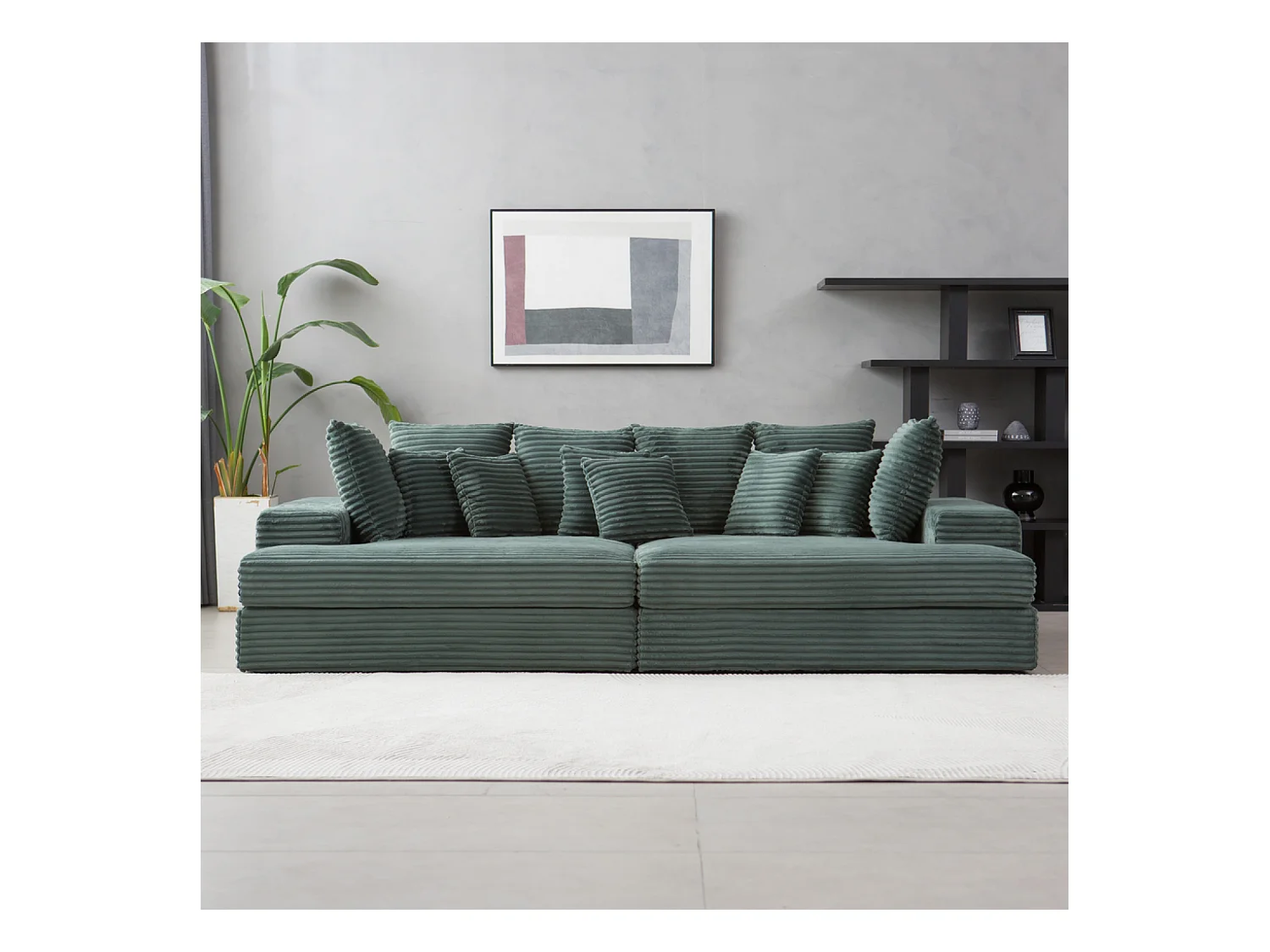 Canapé 4 places assise profonde en velours côtelé vert CARDIFF