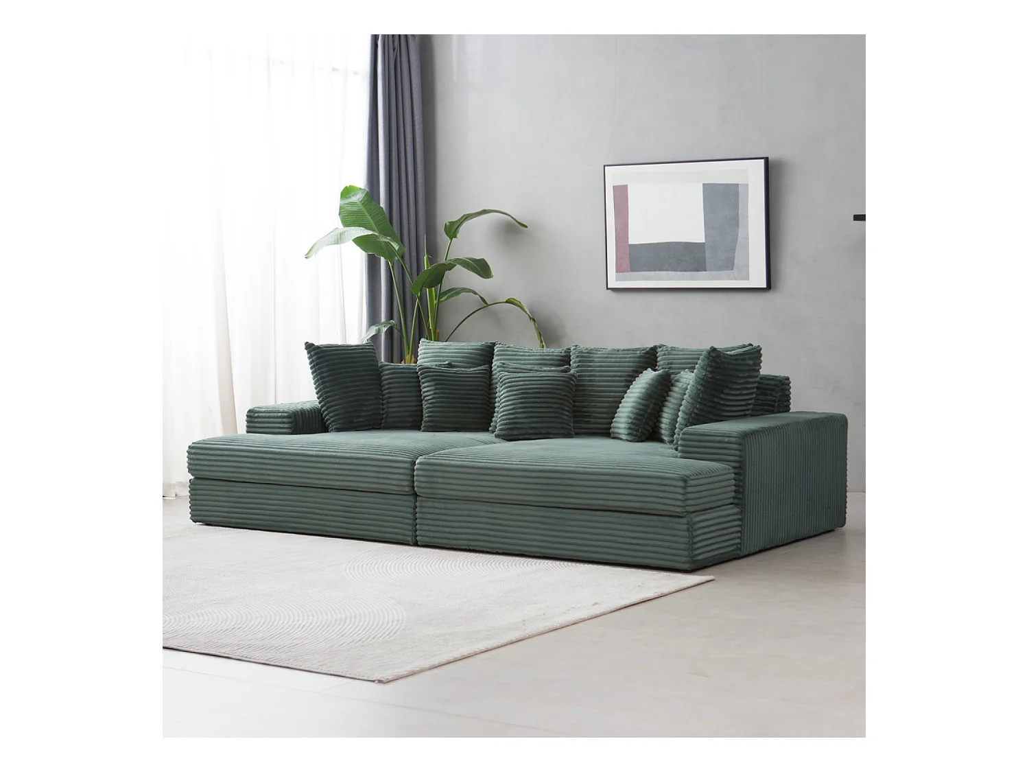 Canapé 4 places assise profonde en velours côtelé vert CARDIFF