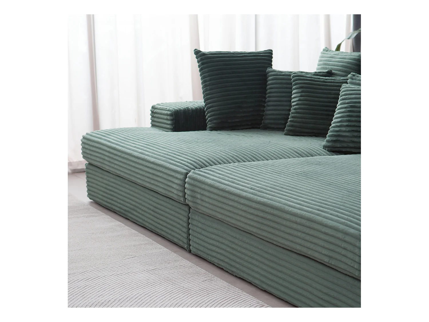 Canapé 4 places assise profonde en velours côtelé vert CARDIFF