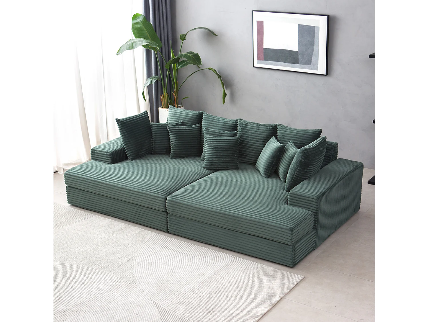 Canapé 4 places assise profonde en velours côtelé vert CARDIFF