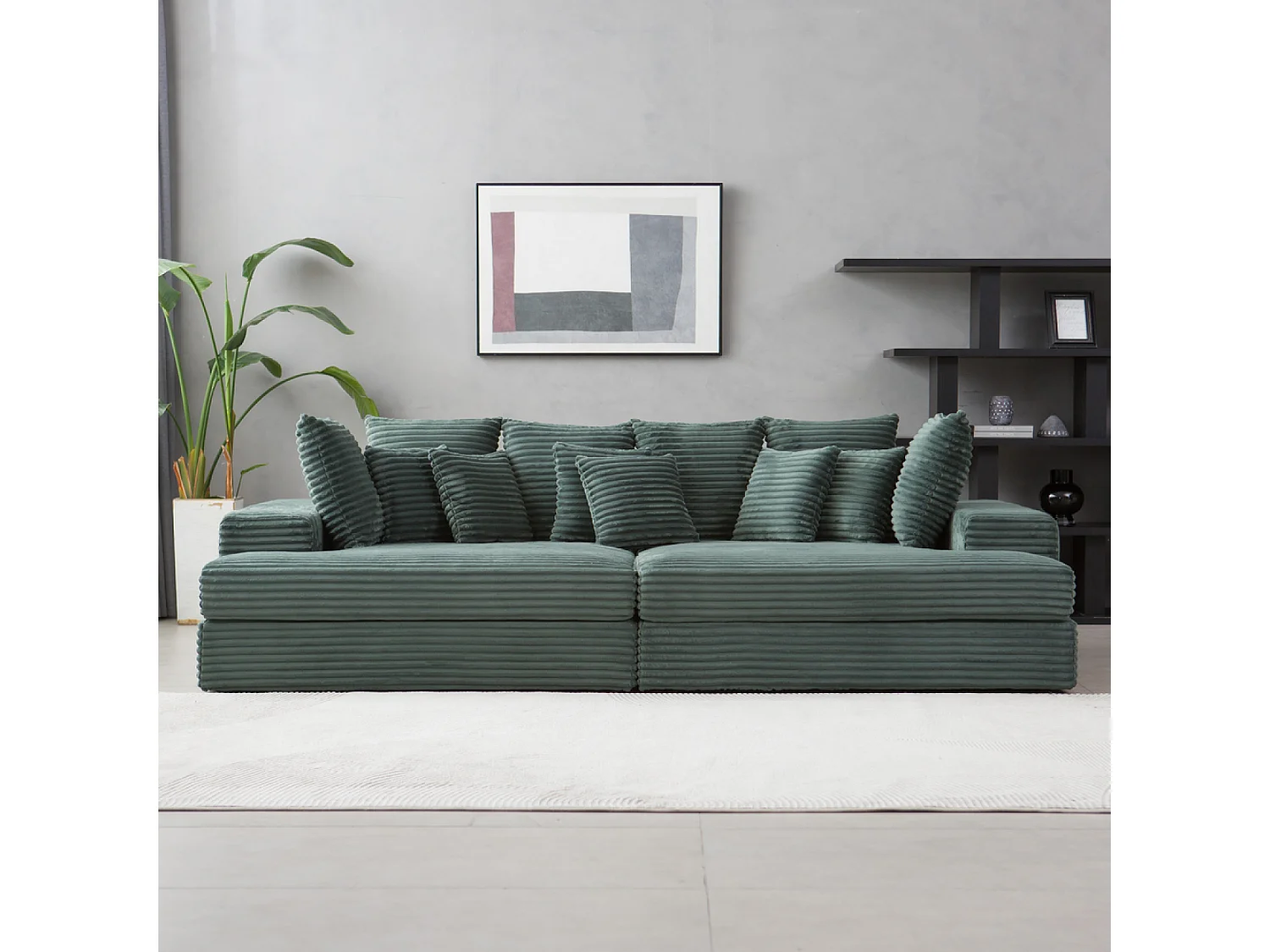Canapé 4 places assise profonde en velours côtelé vert CARDIFF