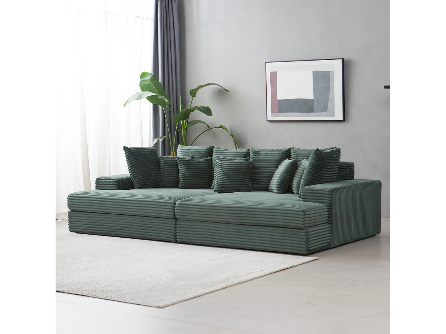 Canapé 4 places assise profonde en velours côtelé vert CARDIFF