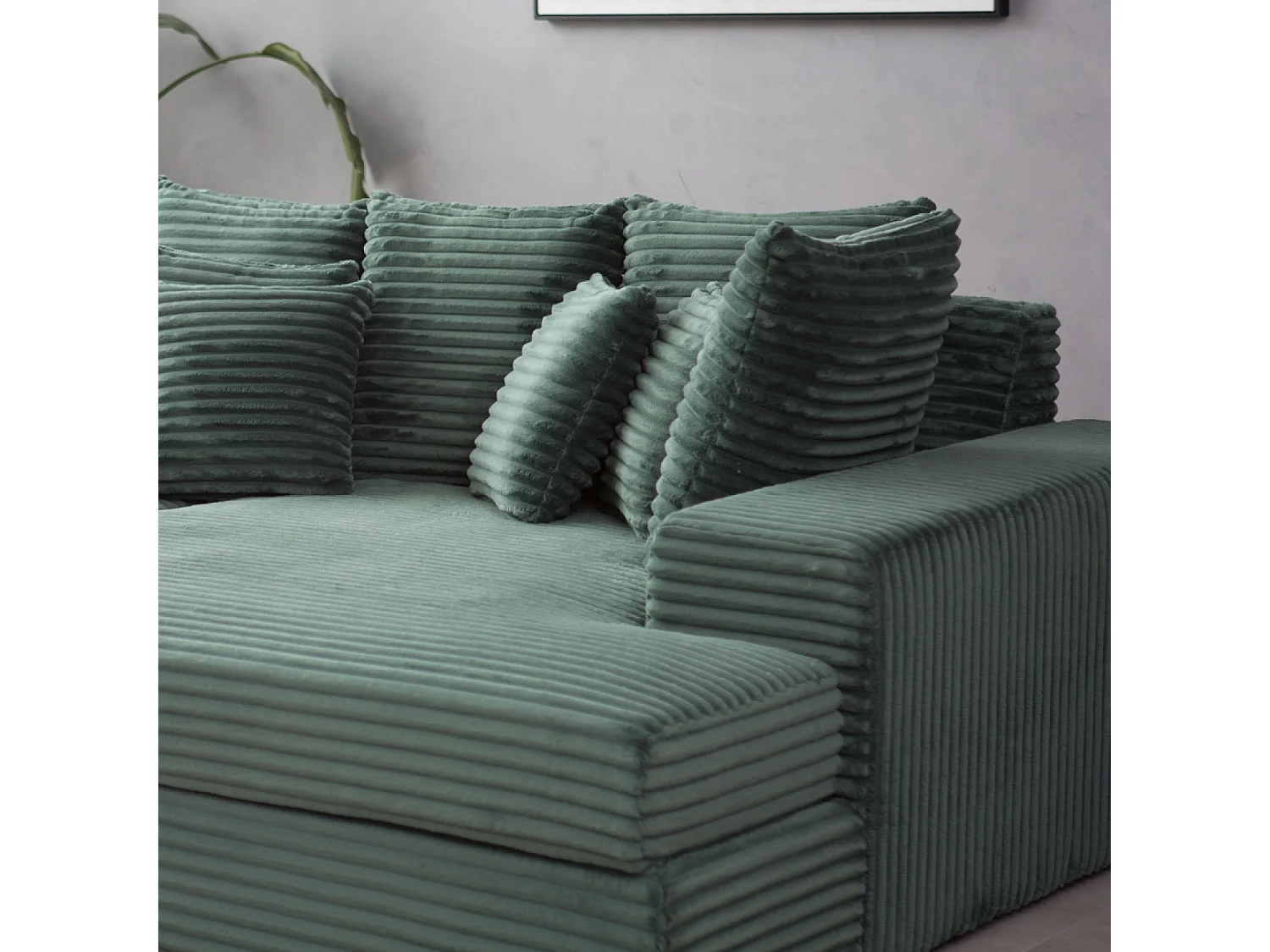 Canapé 4 places assise profonde en velours côtelé vert CARDIFF