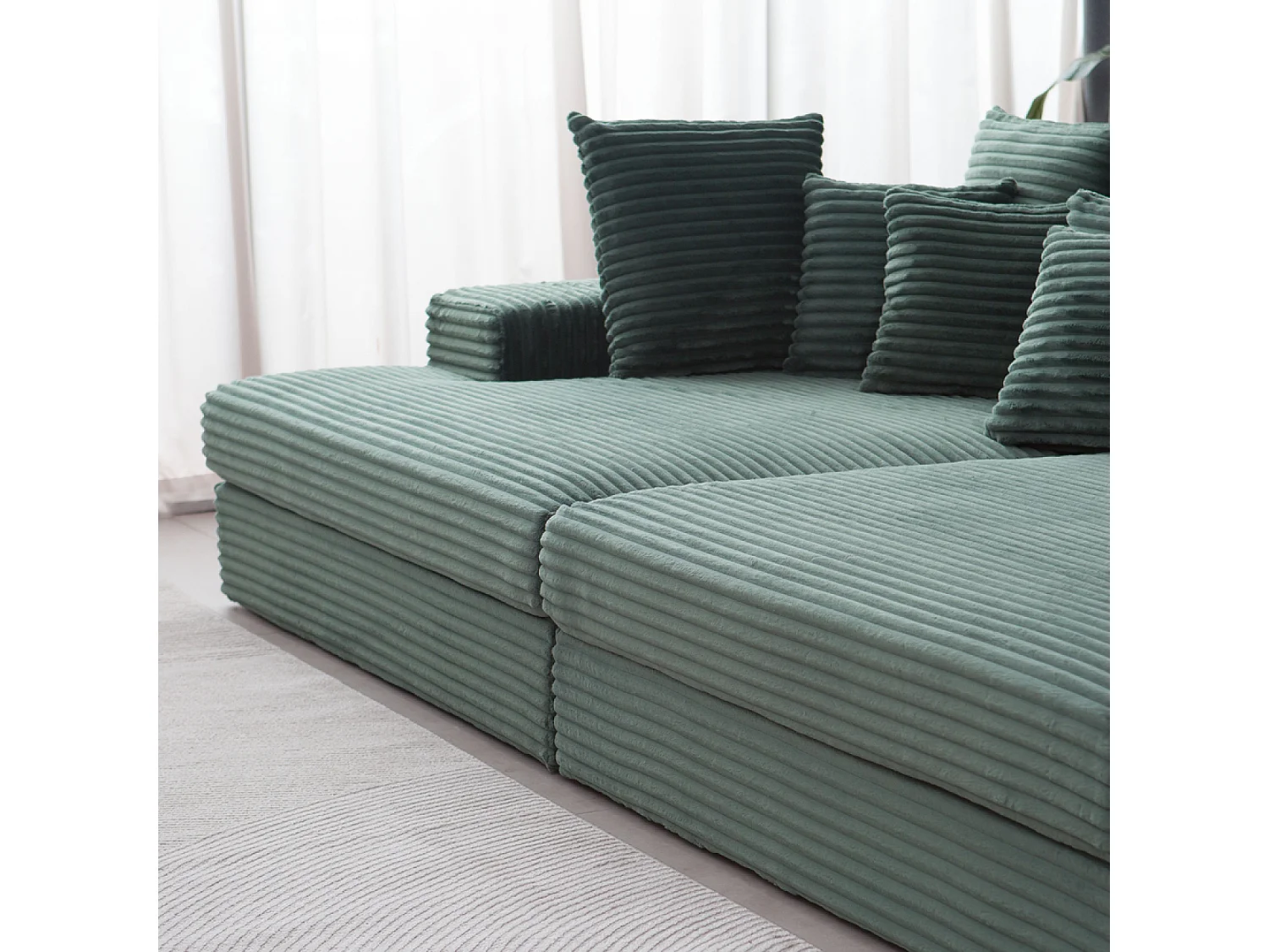 Canapé 4 places assise profonde en velours côtelé vert CARDIFF