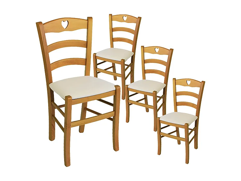 NAPLES - Lot de 4 Chaises Teinté Chêne et Assises en Tissu Ivoire