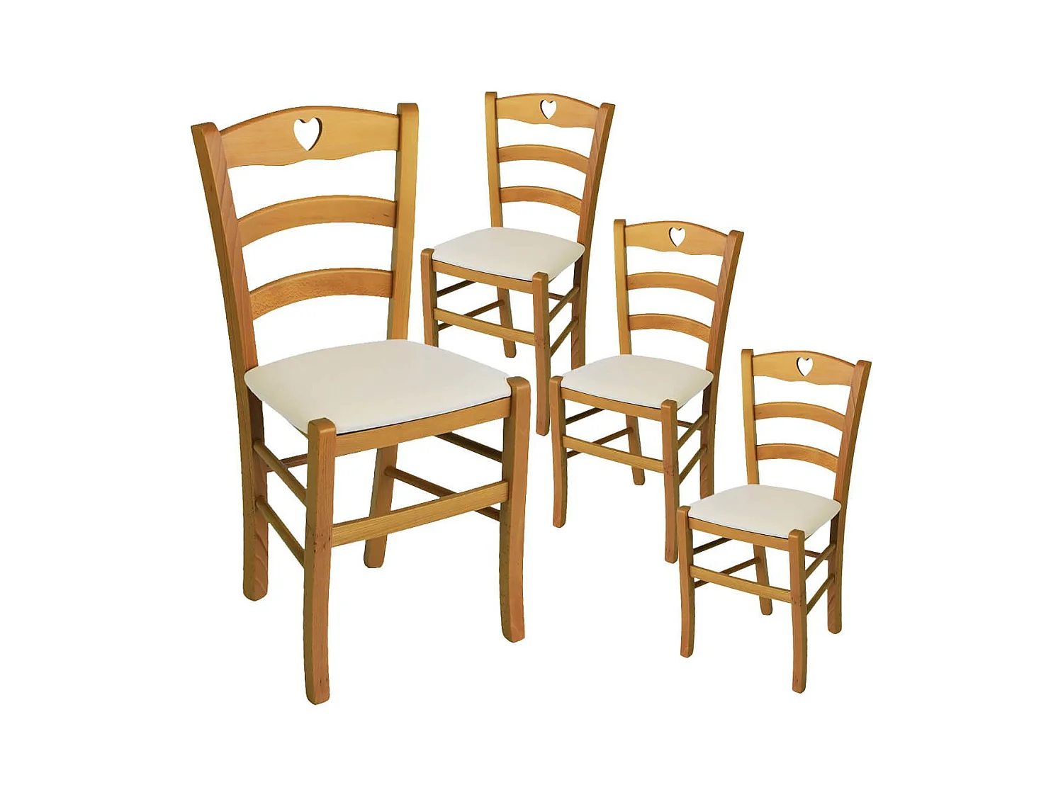 NAPLES - Lot de 4 Chaises Teinté Chêne et Assises en Tissu Ivoire