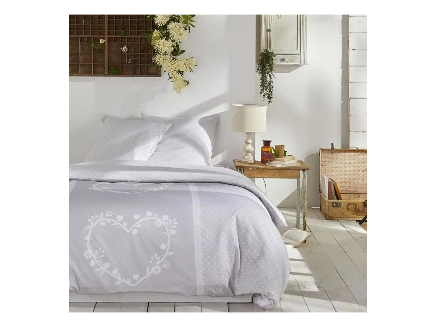 Housse de couette imprimée + 2 quadrants assortis, 100% coton. M/HeartAcero.01 260x240cm