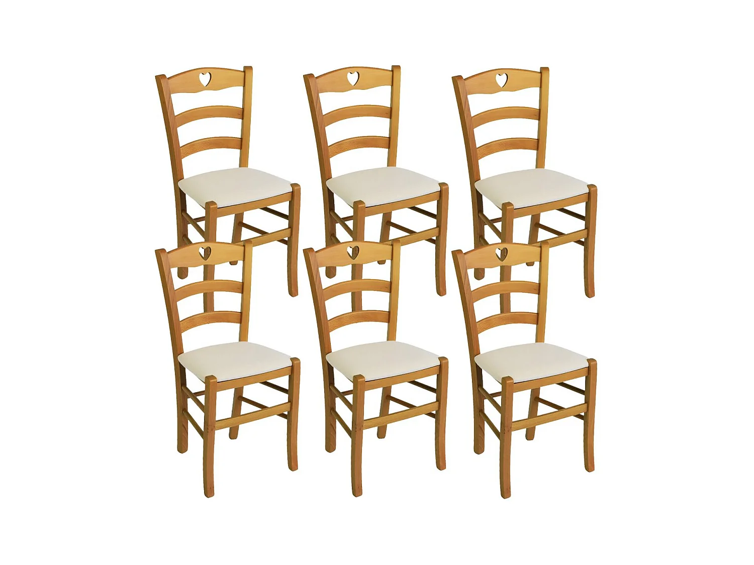 NAPLES - Lot de 6 Chaises Teinté Chêne et Assises en Tissu Ivoire