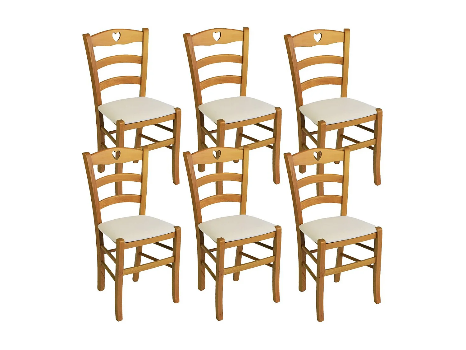 NAPLES - Lot de 6 Chaises Teinté Chêne et Assises en Tissu Ivoire