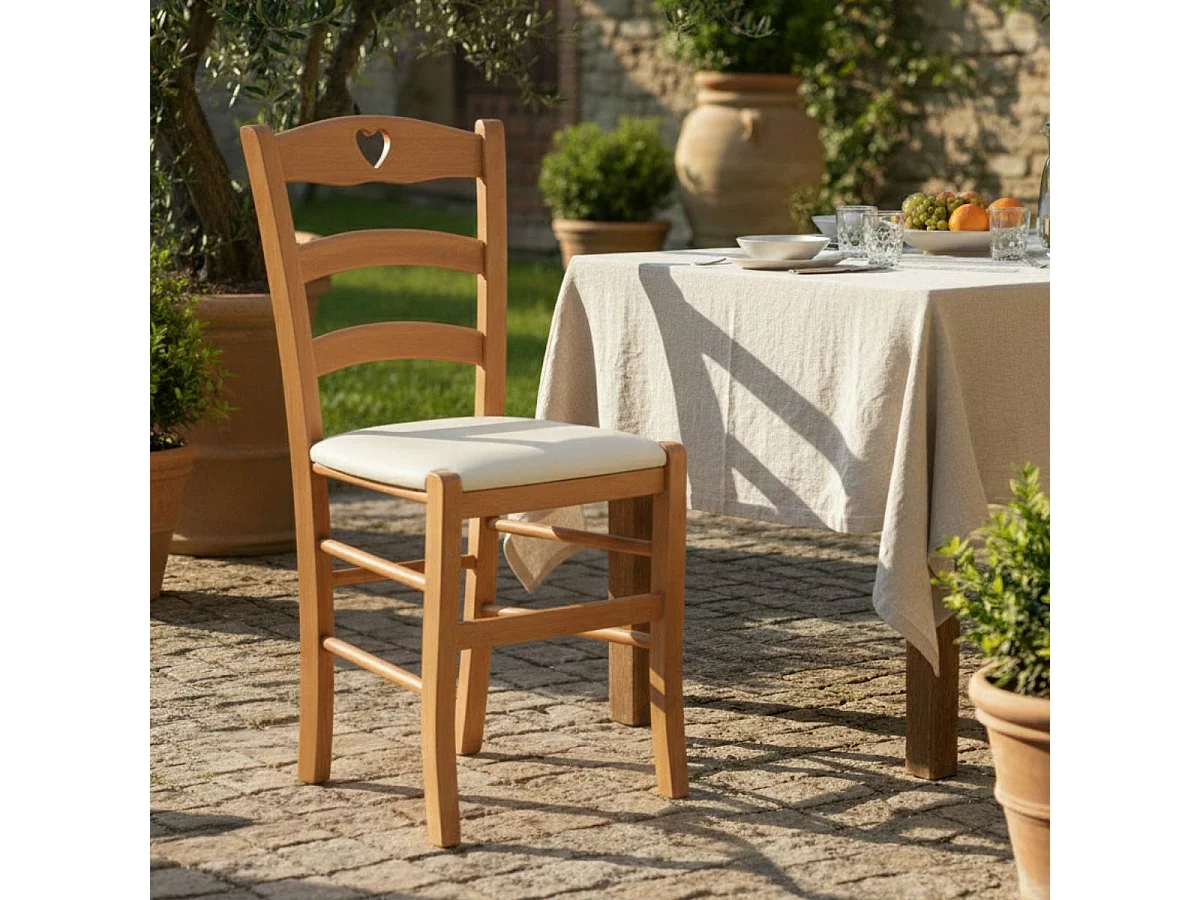 NAPLES - Lot de 6 Chaises Teinté Chêne et Assises en Tissu Ivoire