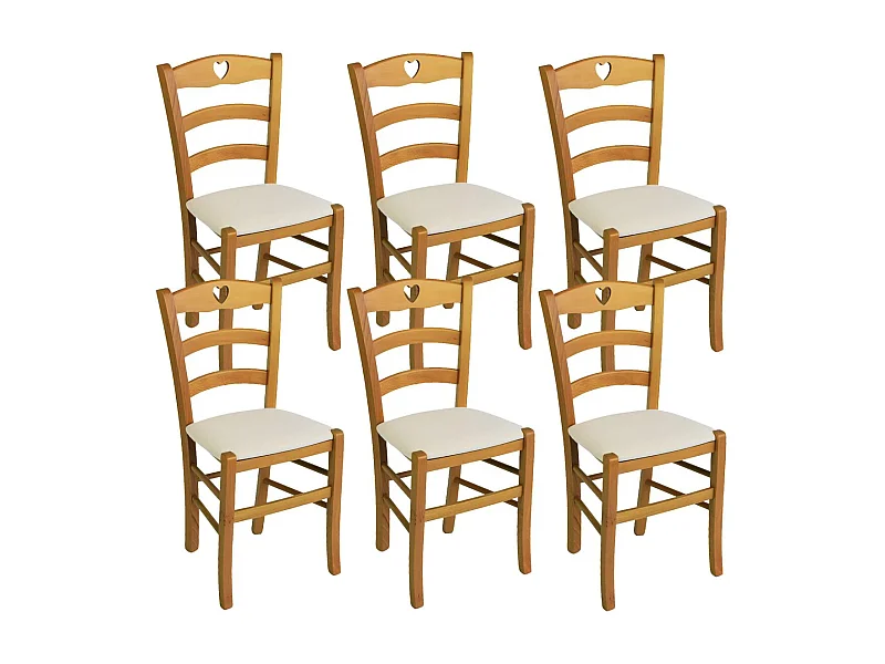 NAPLES - Lot de 6 Chaises Teinté Chêne et Assises en Tissu Ivoire