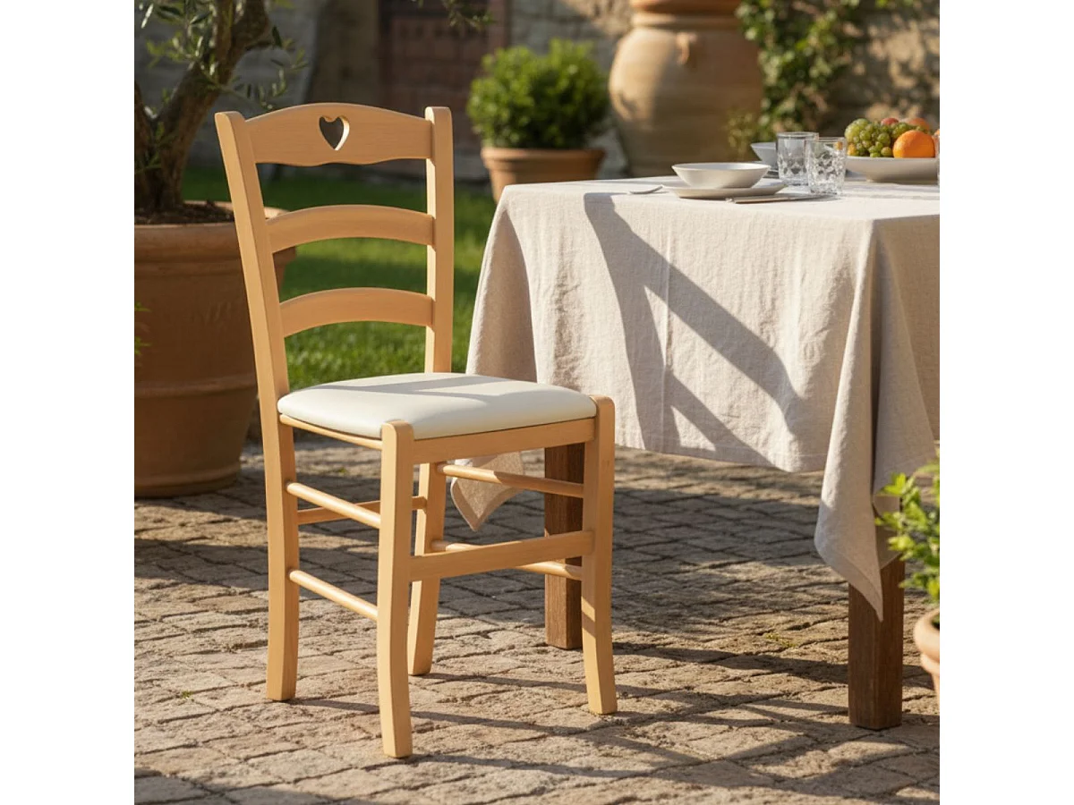 NAPLES - Lot de 2 Chaises Naturelles et Assises en Tissu Ivoire