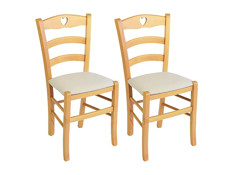 NAPLES - Lot de 2 Chaises Naturelles et Assises en Tissu Ivoire
