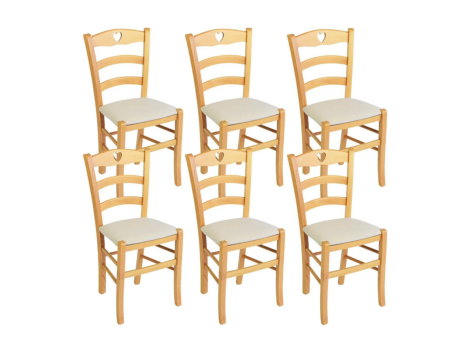 NAPLES - Lot de 6 Chaises Naturelles et Assises en Tissu Ivoire
