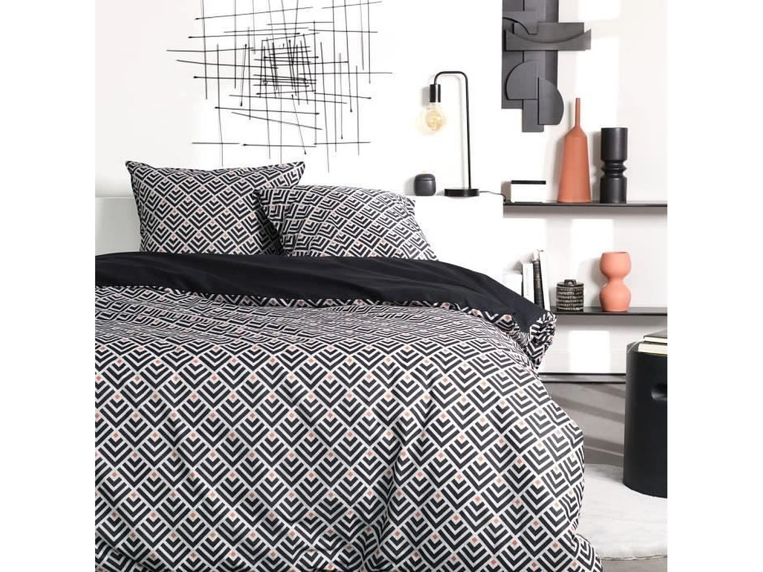 Parure de lit housse de couette 220 x 240 + 2 taies d oreiller 63 x 63