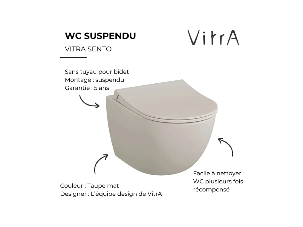 WC suspendu sans bride VITRA Sento lin  + abattant