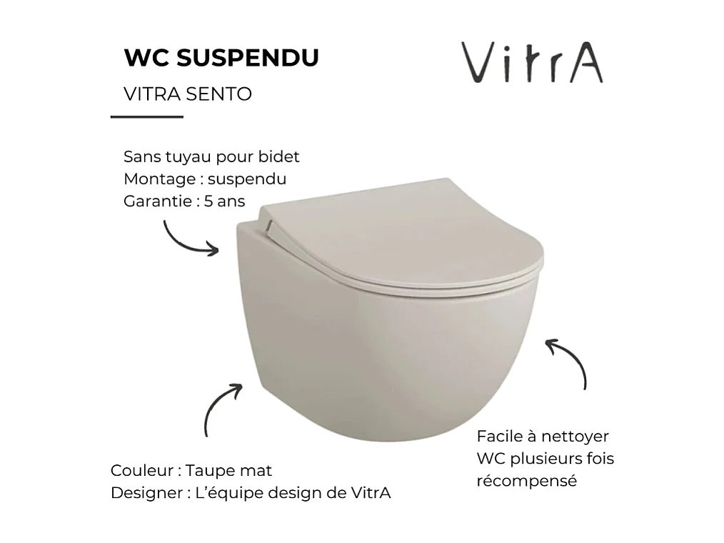 WC suspendu sans bride VITRA Sento lin  + abattant