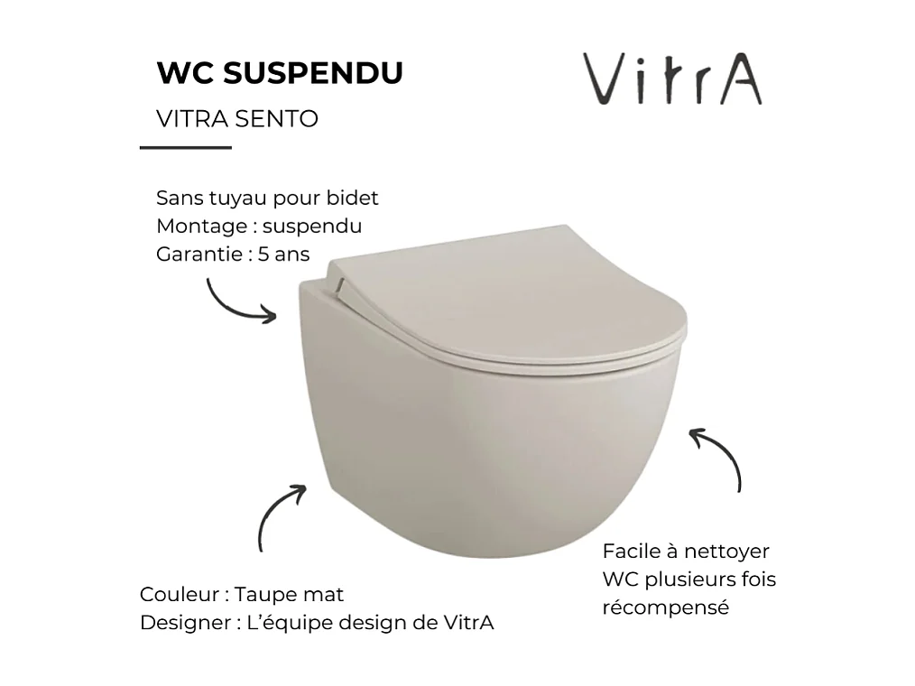 WC suspendu sans bride VITRA Sento lin  + abattant