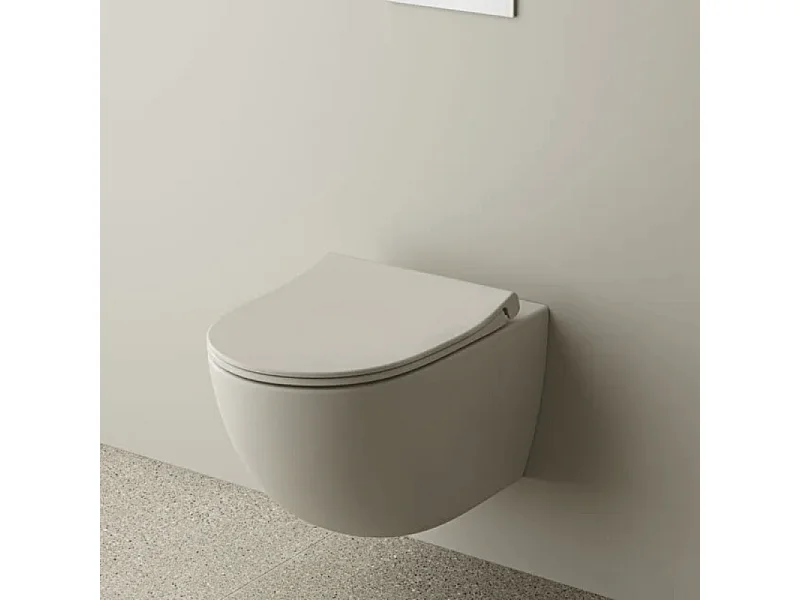 Cuvette WC suspendu sans bride VitrA Sento lin + abattant frein de chute déclipsable