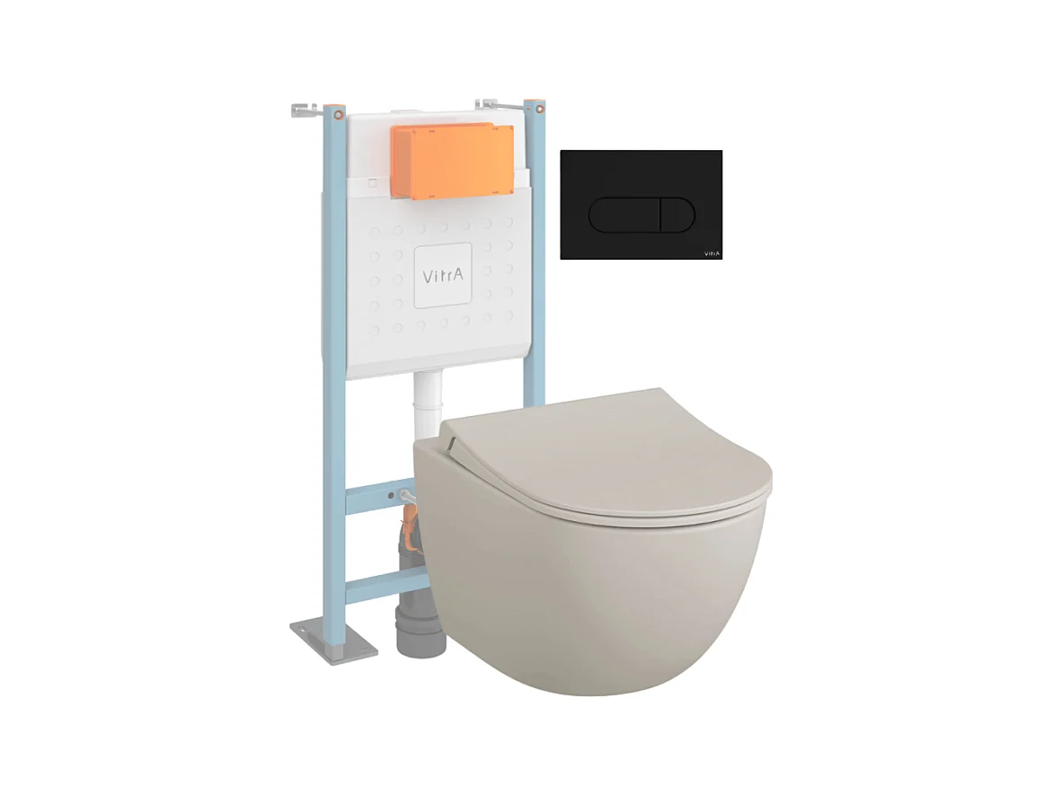 Pack WC suspendu VITRA Sento lin mat + bâti autoportant V-Fix Core + Plaque Round noir mat