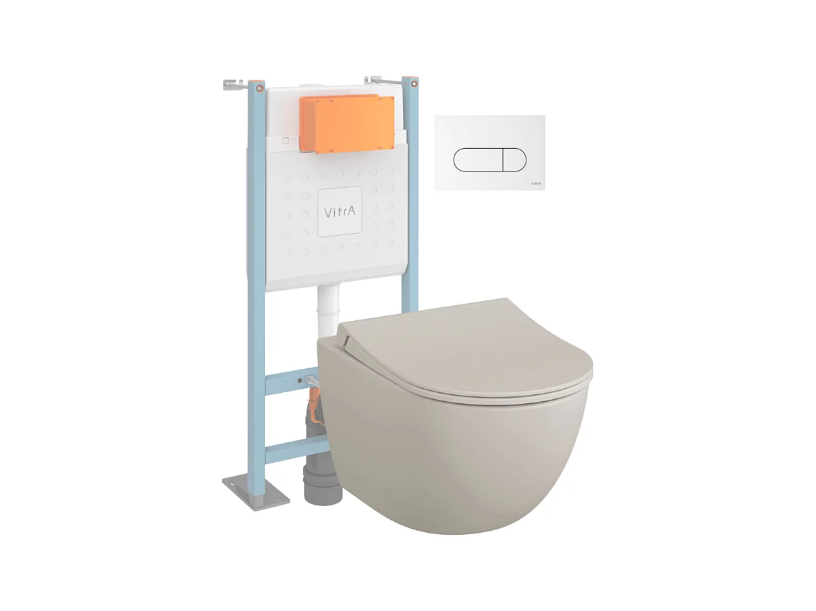 Pack WC suspendu VITRA Sento lin mat + bâti autoportant V-Fix Core + Plaque Round Blanche