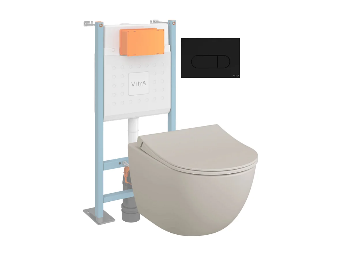 Pack WC suspendu VITRA Sento lin mat + bâti autoportant V-Fix Core + Plaque Round Blanche