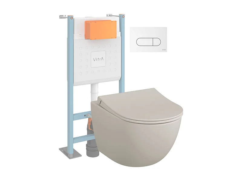 Pack WC suspendu VITRA Sento lin mat + bâti autoportant V-Fix Core + Plaque Round Blanche