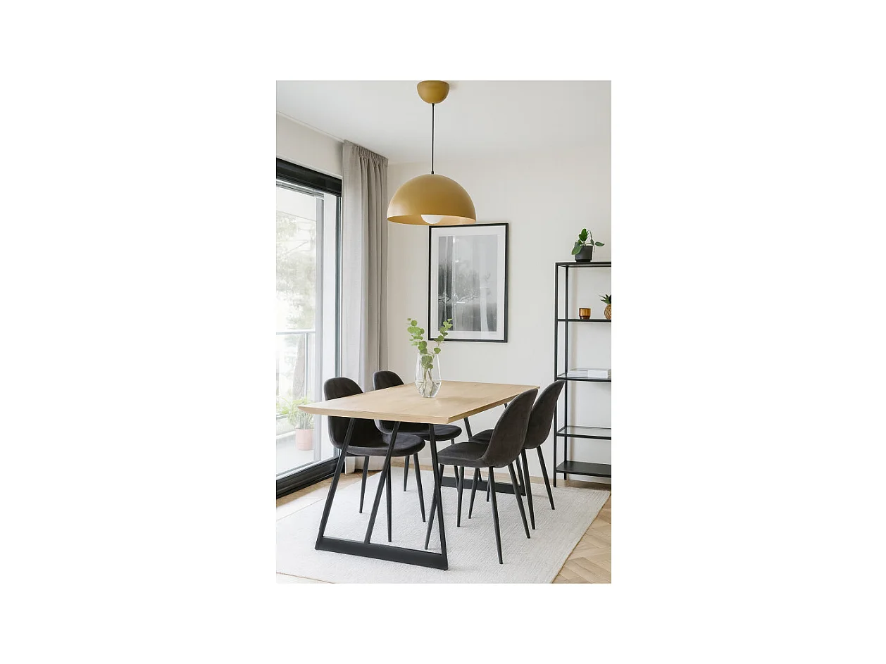 Table de repas L. 160 cm décor chêne et pieds en métal noir - EVOLIA