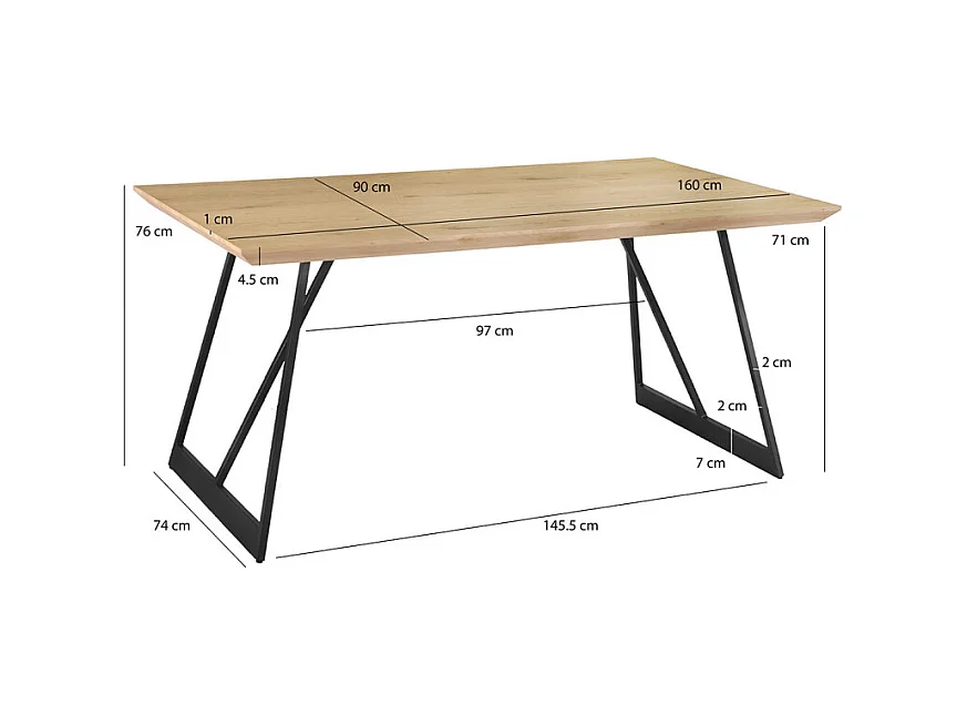 Table de repas L. 160 cm décor chêne et pieds en métal noir - EVOLIA