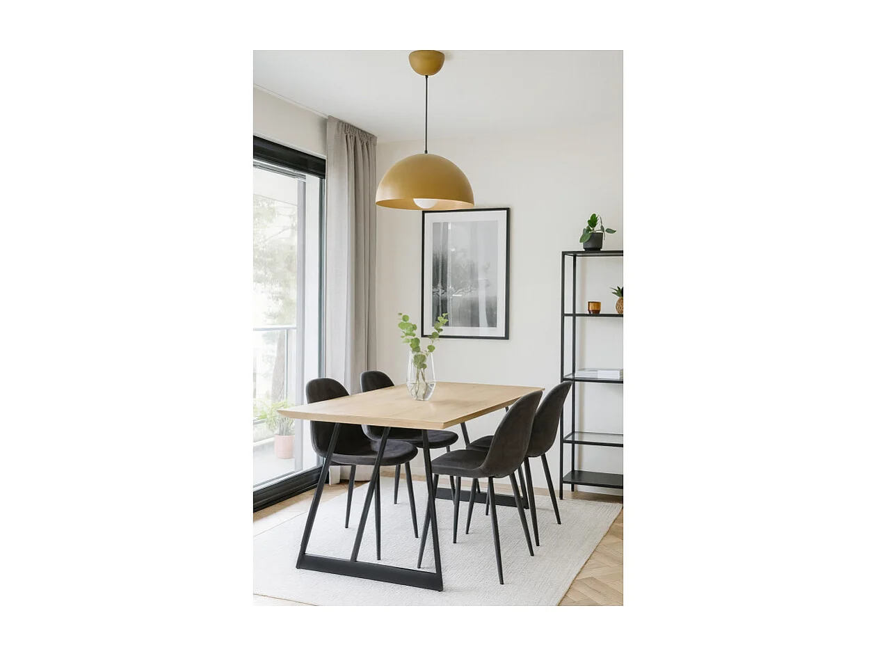 Table de repas L. 160 cm décor chêne et pieds en métal noir - EVOLIA