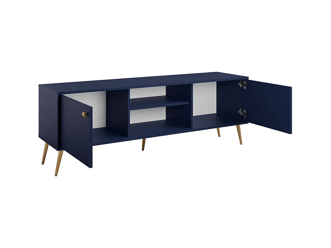 Mueble para TV diseño AZURÉA – 2 puertas & 2 nichos – Azul profundo – 156x55x41 cm