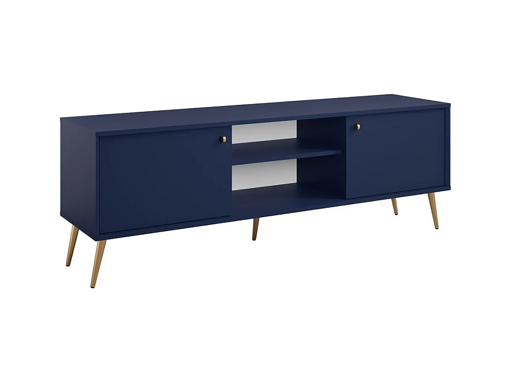 Meuble TV design AZURÉA – 2 portes & 2 niches – Bleu profond – 156x55x41 cm