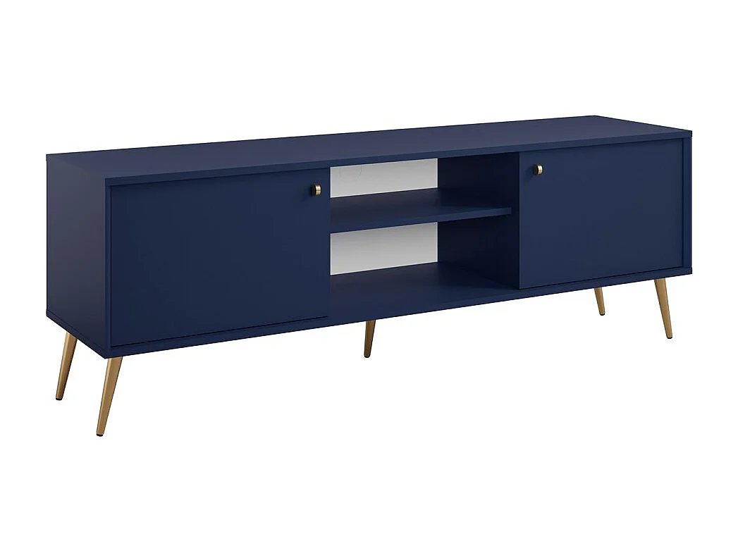 Meuble TV design AZURÉA – 2 portas & 2 nichos – Azul profundo – 156x55x41 cm