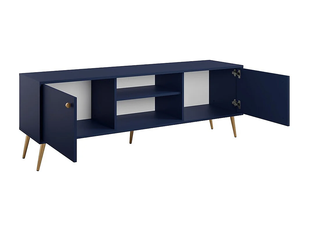 Meuble TV design AZURÉA – 2 portas & 2 nichos – Azul profundo – 156x55x41 cm