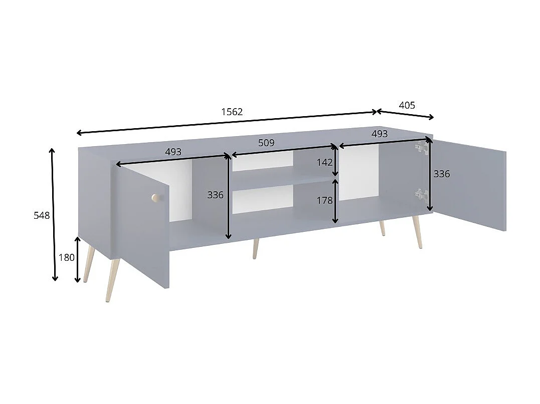 Meuble TV design AZURÉA – 2 portas & 2 nichos – Azul profundo – 156x55x41 cm