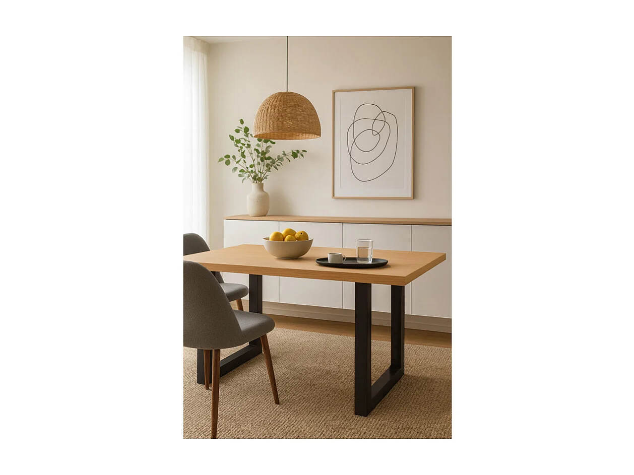 Table de repas L. 180 cm placage chêne et pieds en métal noir - NEXUS