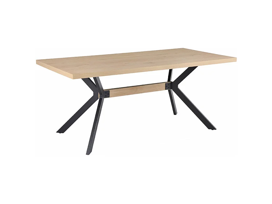 Table de repas L. 180 cm décor chêne et pieds en métal noir - LIGNA