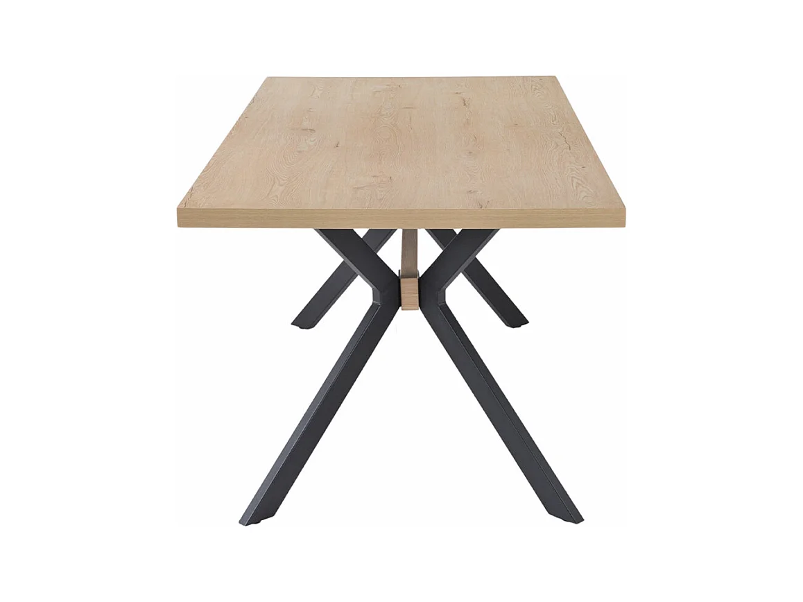 Table de repas L. 180 cm décor chêne et pieds en métal noir - LIGNA