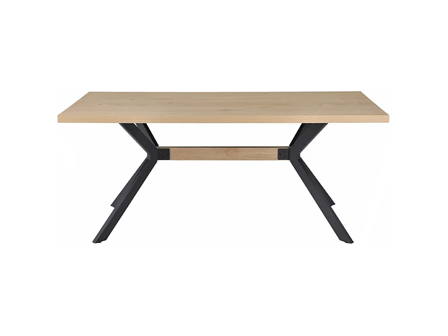 Table de repas L. 180 cm décor chêne et pieds en métal noir - LIGNA