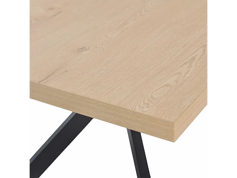Table de repas L. 180 cm décor chêne et pieds en métal noir - LIGNA