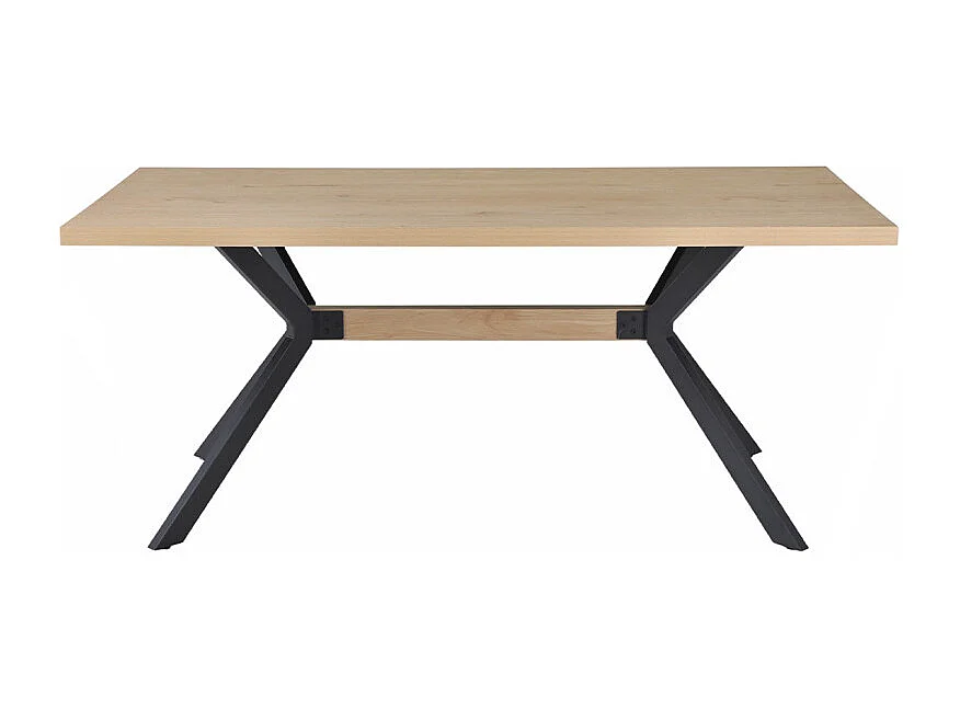 Table de repas L. 180 cm décor chêne et pieds en métal noir - LIGNA