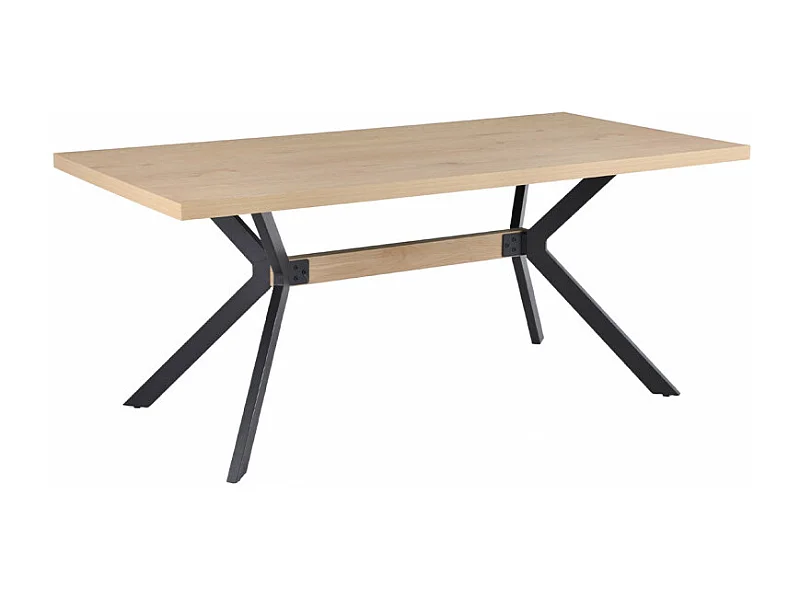 Table de repas L. 180 cm décor chêne et pieds en métal noir - LIGNA