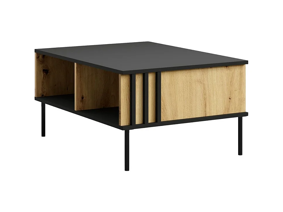 Conjunto de muebles de diseño IZO - Vitrina + Aparadores + Mesa de centro + Mueble para TV - Negro ónix & Roble claro