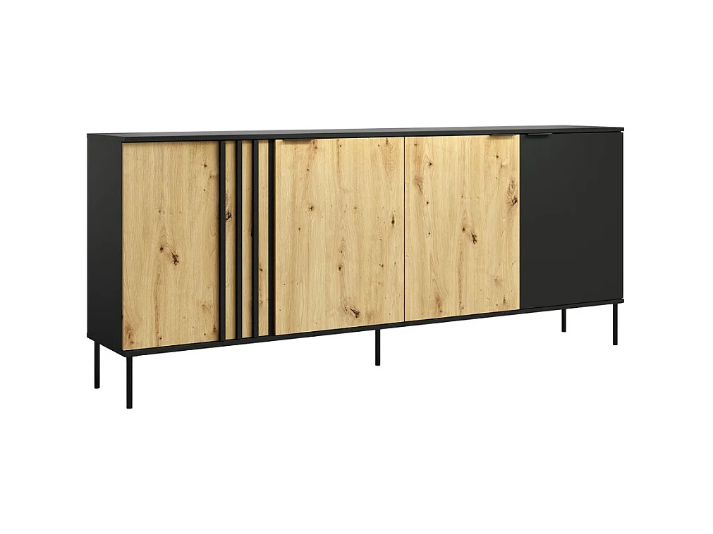 Conjunto de muebles de diseño IZO - Vitrina + Aparadores + Mesa de centro + Mueble para TV - Negro ónix & Roble claro