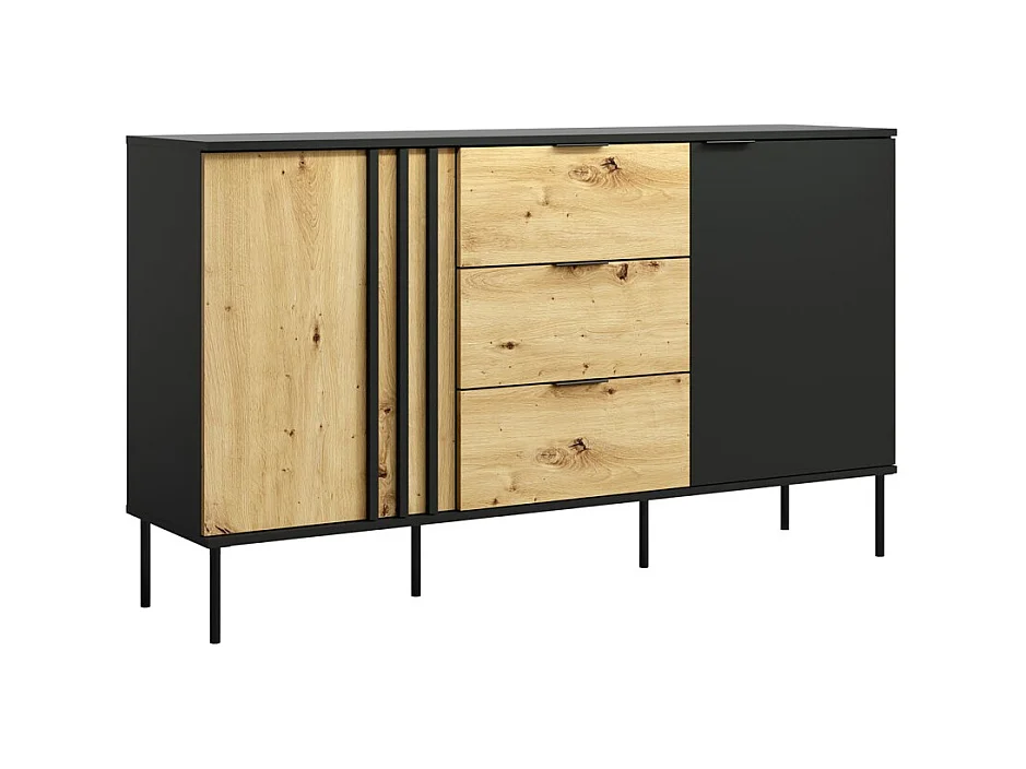 Conjunto de muebles de diseño IZO - Vitrina + Aparadores + Mesa de centro + Mueble para TV - Negro ónix & Roble claro