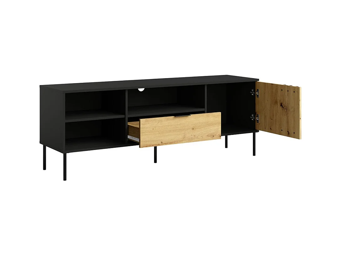 Conjunto de muebles de diseño IZO - Vitrina + Aparadores + Mesa de centro + Mueble para TV - Negro ónix & Roble claro