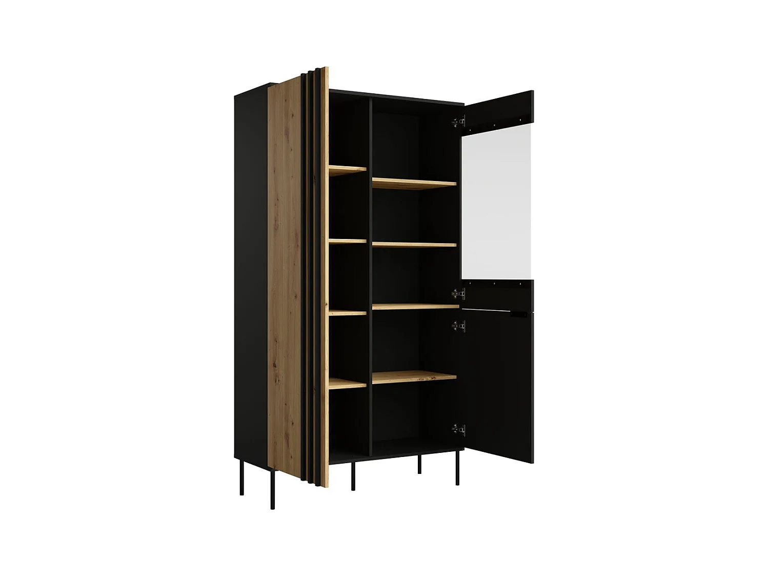 Conjunto de muebles de diseño IZO - Vitrina + Aparadores + Mesa de centro + Mueble para TV - Negro ónix & Roble claro