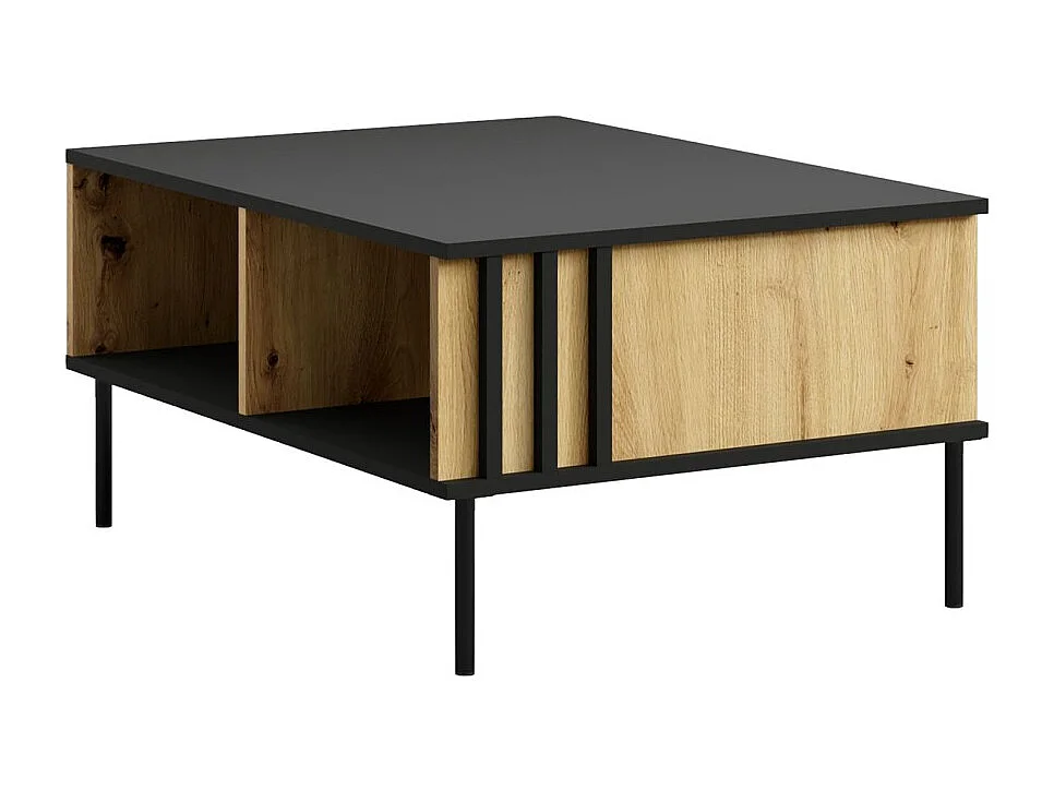 Conjunto de muebles de diseño IZO - Vitrina + Aparadores + Mesa de centro + Mueble para TV - Negro ónix & Roble claro