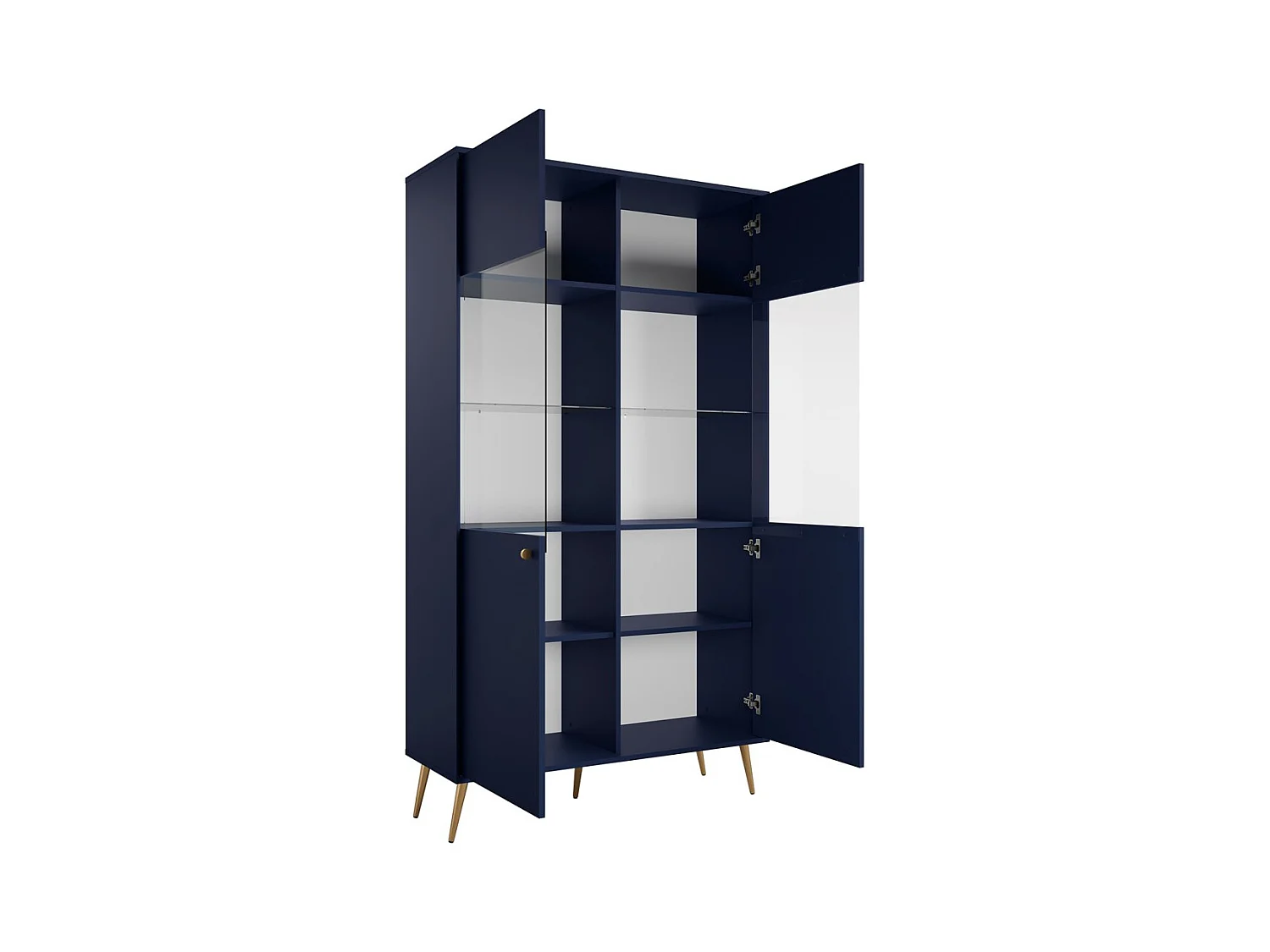 Vitrina de diseño AZURÉA – 2 puertas acristaladas LED – Azul profundo – 106x191x41 cm