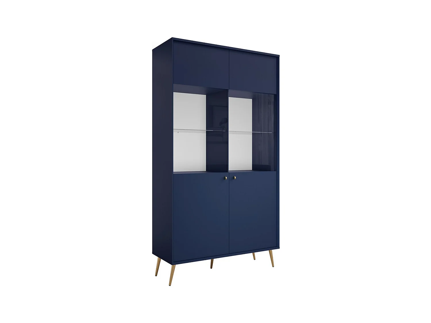 Vitrine design AZURÉA – 2 portes vitrées LED – Bleu profond – 106x191x41 cm